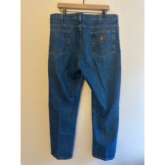 Carhartt Mens Traditional Fit Dark Wash Straight Leg Blue Jeans B18 38x30 - Picture 3 of 5